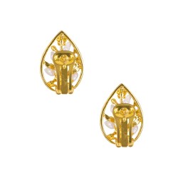 Σκουλαρίκια με λευκά μαργαριτάρια και βάση από ατσάλι με κλιπ - F126873